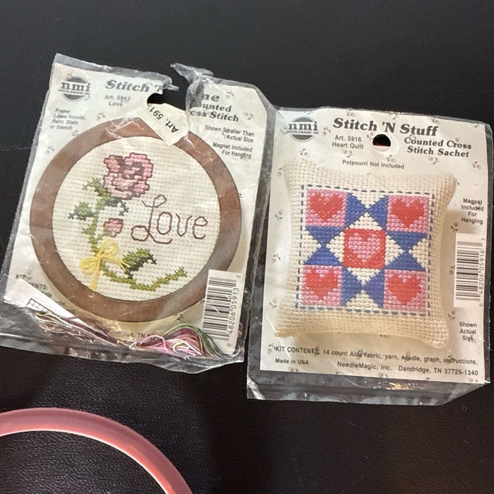 Red and Pink Embroidery Hoops with Stitch Kits - Picture 3 of 4